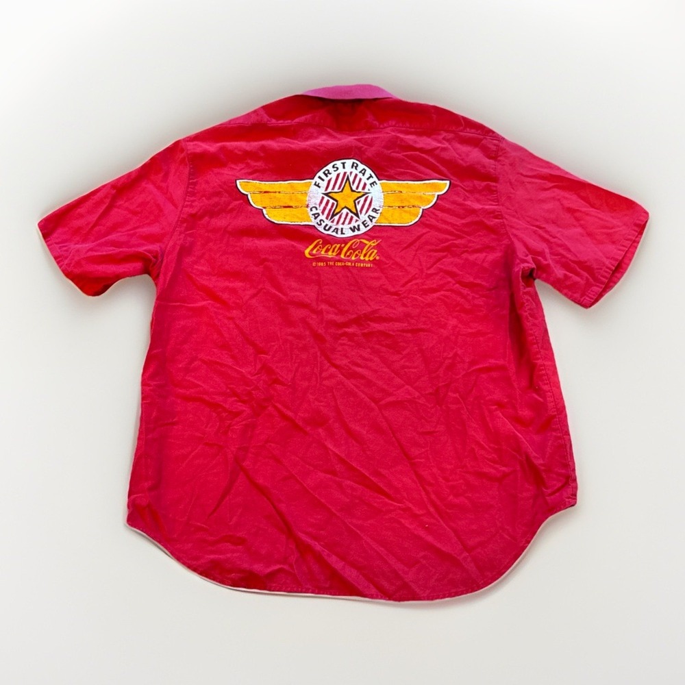 Vintage Coca Cola‎ Polo Shirt Mens L Red First Rate Logo Coke 90s 80s Retro